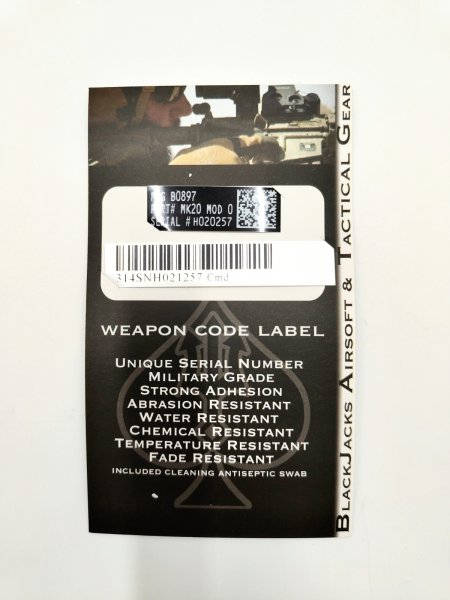 画像1: Blackjack Tactical Weapon Code Label MK20 MOD0用 (1)