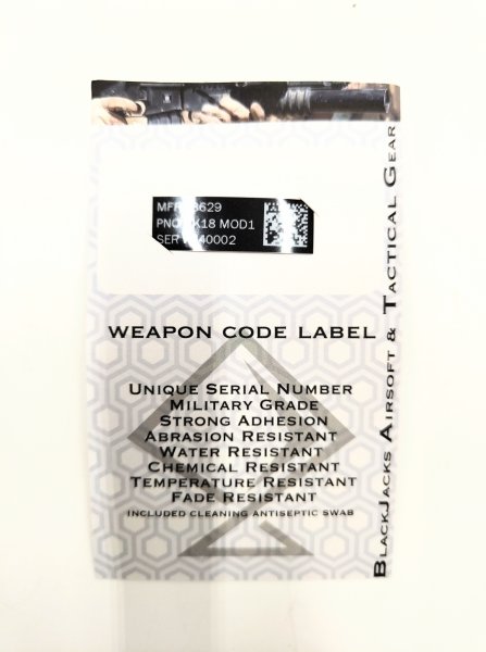 画像1: Blackjack Tactical Weapon Code Label MK18 MOD1用 (1)